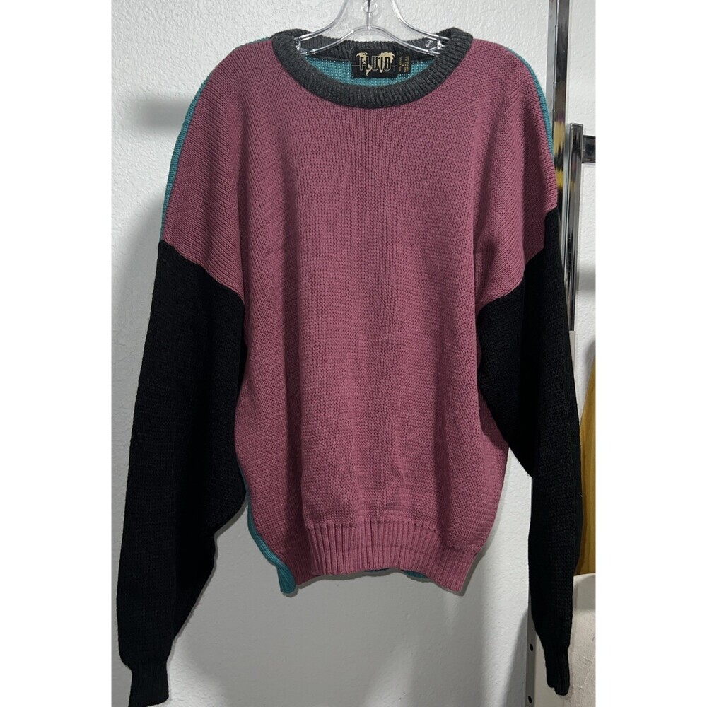 Fluid Sweater Colorful Abstract Pullover Crew Neck XL  Acrylic 90’s Vintage